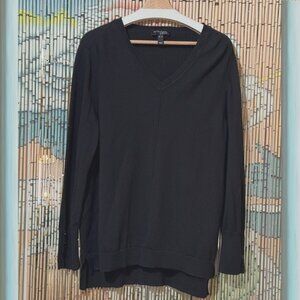 ATTITUDES by RENEE Cotton & Cashmere V-Neck Pullover Knit Sweater, Black, XL